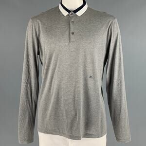 ETRO Size XXL Grey Navy White Cotton Polo Pullover